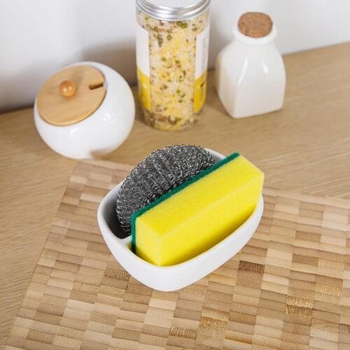 AsyPets Cleaning Steel Ball Sponge Marble Pattern Kitchen Rack Sink Brush Storage Basket Set