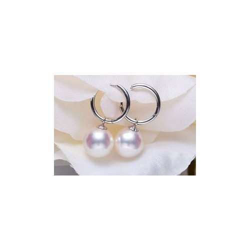Free shipping noble jewelry Wholesale a Pair of Natural 10-11mm South Seas White Pearl Earrings