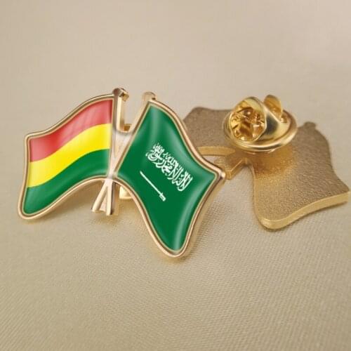 Bolivia and Saudi Arabia Crossed Double Friendship Flags Lapel Pins Brooch Badges