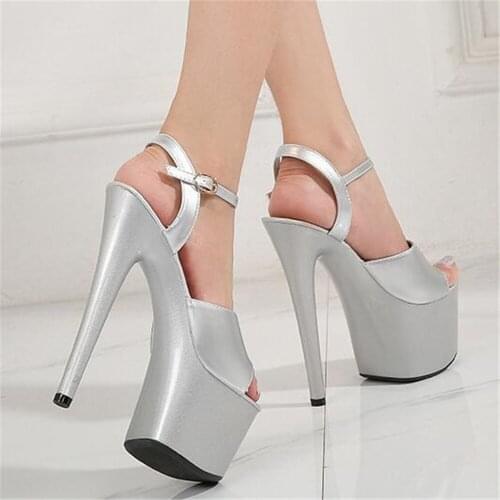 Summer Ultra-High-Heel Sandals Female Catwalk Artifact Model Fine Sexy Platform 17 CM Waterproof Leather Stiletto Womens Shoes