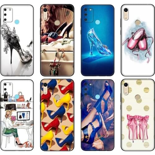 Black tpu Case For Honor 8a Prime 8s 9 10X Lite 9A 9C 9X Premium Pro 9S Case Cover High heels shoes ballerina