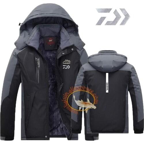 2020 Daiwa Fishing Clothing Winter Men Women Autumn Winter Waterproof Warm Fishing Jackets Patchwork Hooded Mountaineering Suits