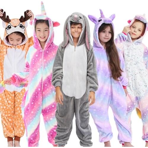 Kigurumi Stitch Childrens Unicorn Pajamas Jumpsuit Boys Anime Animal Panda Pyjamas Baby Girls Costume Sleepwear Winter Onesies