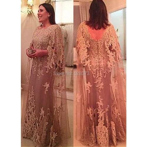 YNQNFS MD119 Elegant Kaftan Arabic Cape Cloak Sleeves Champagne Lace Mother of the Bride/Groom Dresses Outfits 2019
