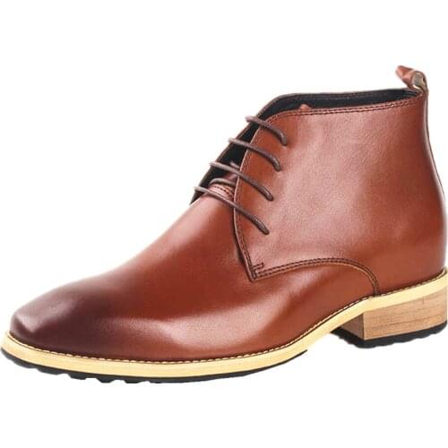 Brand New Fashion Retro Mens Genuine Leather Boots Increasing Heightening Elevator Formal Dress Boots Taller 7 CM