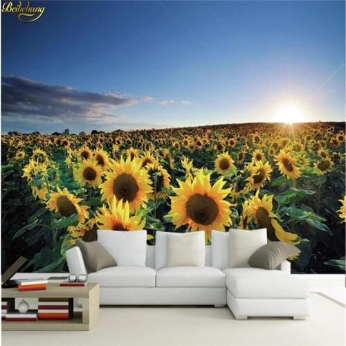 Beibehang Custom Photo Wallpaper Mural Blue Sky Sunshine Sunflower Flower Field Living Room Bedroom TV Background painting