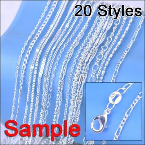 Hot Sale Sample Order 20Pcs Mix 20 Styles 18" Genuine 925 Sterling Silver Link Necklace Set Chains+Lobster Clasps Tag