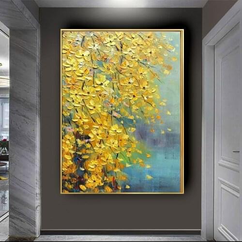 Handmade canvas surface abstract oil painting modern canvas wall art living room decoration flower yellow rose flower frameless