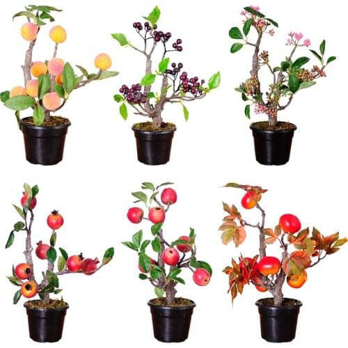 Artificial Plants Bonsai Peach Apple Pomegranate Fruit Tree Potted for Home Wedding Room Flower Hotel Party Decor Fake Potted