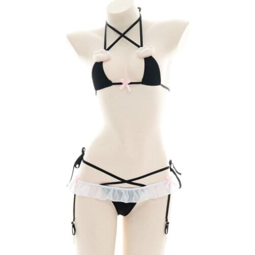 JIMIKO Japan Kawaii three-point bikini anime sexy lingerie cat paw woman cosplay bondage lingerie cute thong striptease costume