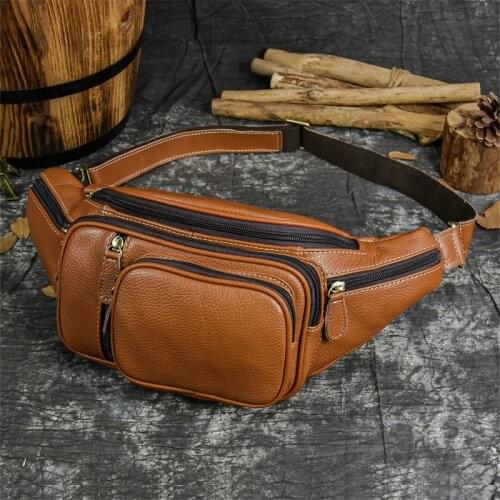 Luufan Genuine Leather Man Waist Fanny Pack Shoulder Belt Bag Phone Pouch Crossbody Bag Male Travel Bags Small Sporty Men Bags
