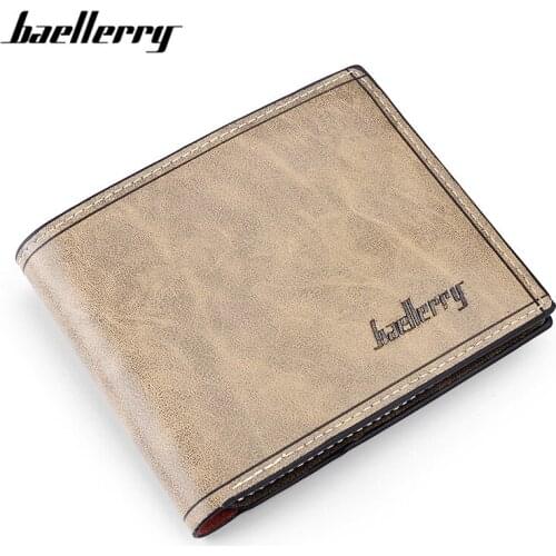 Baellerry Vintage Style Men Small Wallets, Gray Bifold Short Wallet Mens Soft Leather Card Holder Male Purses Carteiras Man