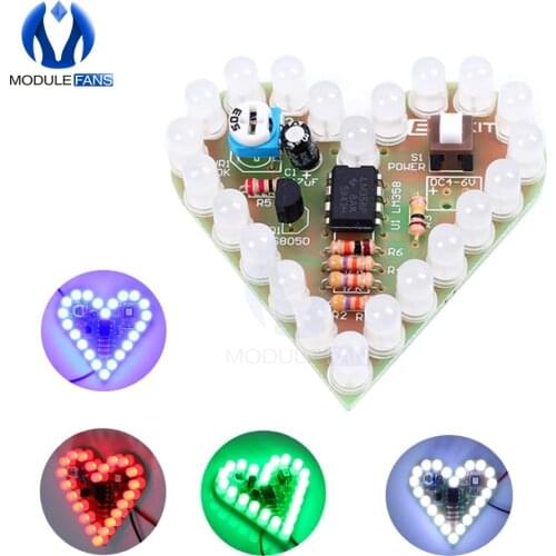 DIY Kit Heart Shape Breathing Lamp Kit DC 4V-6V Breathing LED Suite Red White Blue Green Module Board Production for Learning