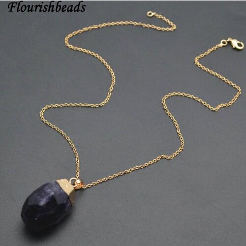 Natural Fluorite Nugget Stone Surface Cutting Stone Pendant 18" Link Chains Necklace Fashion Woman Jewelry