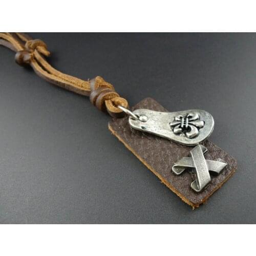 New arrival trendy vintage iris flower pendants charms mens genuine leather necklaces jewelry sweater for women wholesale lots