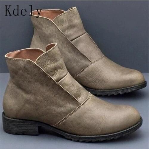 New Winter Ankle Women Boots PU Leather Casual Martin Motorcycle Boots Increase Thick Square Heel Botas Mujer Plus Size 35-43