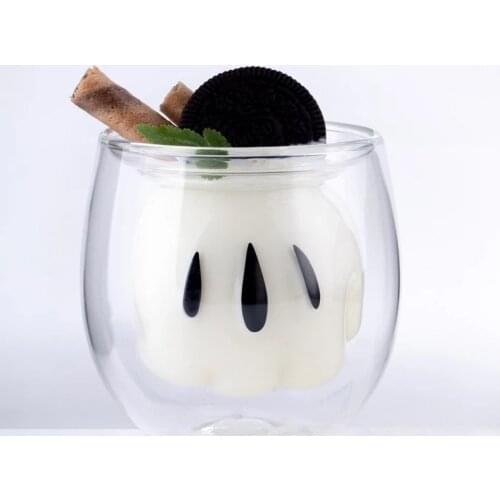 New Cartoon Creative Gift Double Glass Cup Classic Mickey Shape Shorts Tea Mike Juice Gloves Fist
