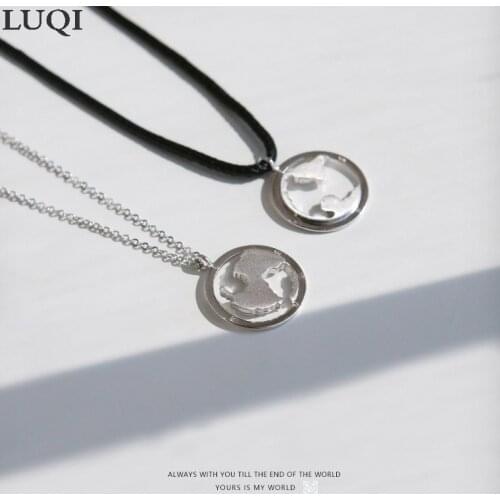 Fashionable Men and Women S925 Silver Personality Map Two-in-One Pendant Couple Necklaces X143