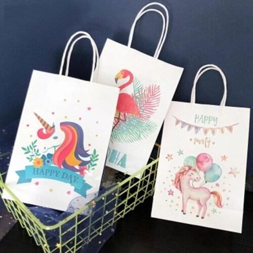 6pcs Unicorn gifts bags Flamingo Candy Bar Packing Pouches With Handle for Unicorn party Favors Wedding Christmas Party Supplies