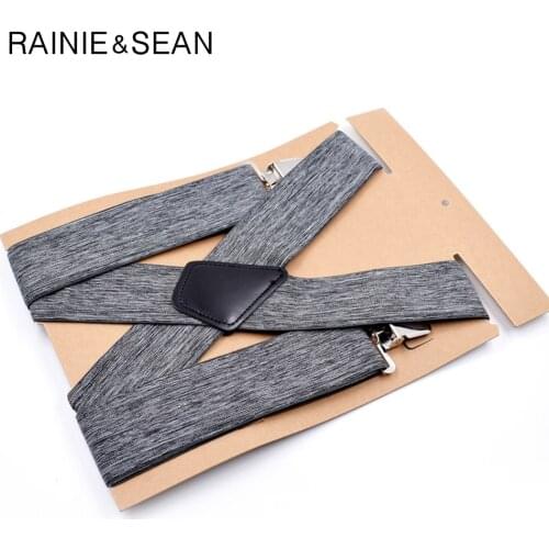 RAINIE SEAN Men Adult Suspenders Grey Mens Braces For Trousers Male Elastic Adjustable Wide Suspender Belt With 4 Clips 120cm