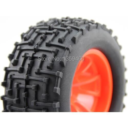 4pcs Pre Glued 1/10 Monster Truck Tires(Maze) Off-Road Tyre 10 Spoke Wheel Rim (Red) fits for 1/10 Truck Monster 12mm hub