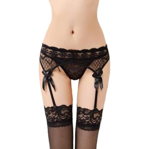 Sheer Lace Ligas Sexy Top Thigh Highs Garter Belt Stockings Bondage Lingerie Garter Belt Suspender Set