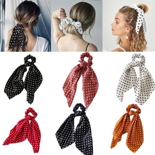 New Simple Dots Scarf Hair Scrunchies Fashion Long Streamer Elastic Hair Band Ponytail Holder For Women Classic Hair Accessories