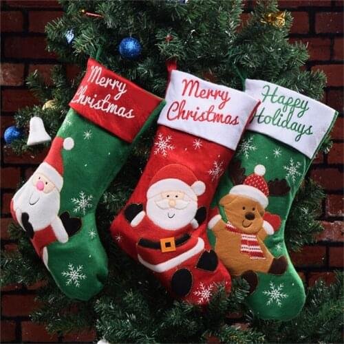 Christmas Stockings Gift Bag Elk Santa Snowman Socks Christmas Tree Pendant Jewelry Gift Christmas Stocking Candy Bag Decoration