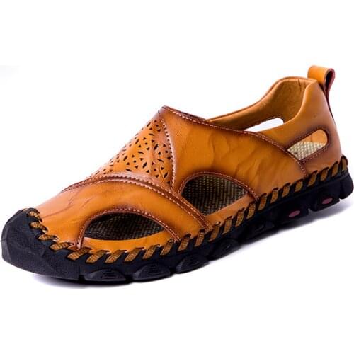 2020 New Men Breathable Summer Sandals High Quality Genuine Leather Sandals Man Flats Plus Size Fashion Casual Beach Mens shoes