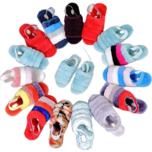2021 New Fashion Women Winter Accessories Short Thick Soled Plush Slides for Ladies Elastic Wool Cotton Slippers Sandals