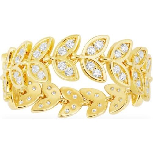 SOELLE Fashion Solid 925 Sterling Silver Yellow Gold Color Leaf Palm Soft Finger Ring Micro Zircon for Women Brand Jewelry