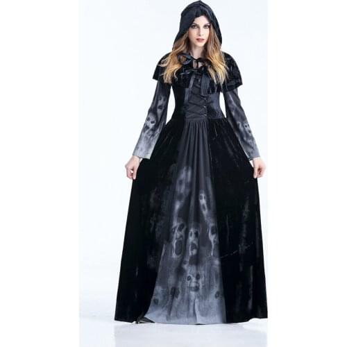 Medieval Renaissance Adult witch Gothic Queen of Vampire Black Fancy Dress Halloween Women Cosplay Costume Outfit