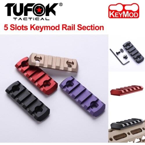 TuFok Keymod Picatinny Weaver Rail Adapter 5 Slot Rifle Scope Mount Section, Ultra Thin Handguard Rail Mount Panel for Hunting