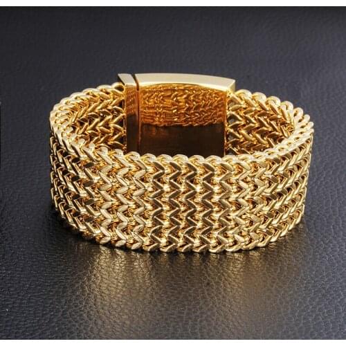 Hip hop jewelry gift Stainless Steel gold Men hiphop bracelets popular 3cm width 21cm long Franco Link chain Bracelet men