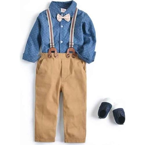 Spring Autumn Kids Gentleman Suit Baby Boys Formal Suits Birthday Wedding Party Clothes Shirt Pant Bowtie 3Pcs Clothing