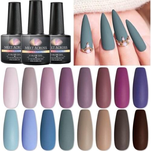 MEET ACROSS Dark Blue Matte Top Coat Color UV Nail Gel Polish Semi Permanent Soak Off UV LED Gel Nail Gel Nail Art DIY Design