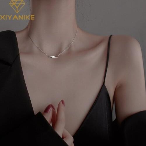 XIYANIKE 925 Sterling Silver Sweet Geometric Asymmetric Zircon Necklace For Women Beautiful Charm Wedding Jewelry Adjustable