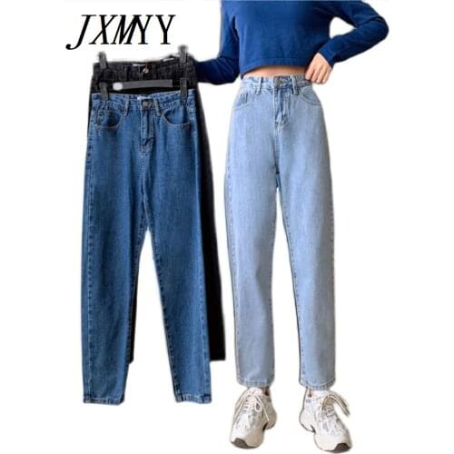 Womens High Waist Jeans Straight Leg Jeans Bottom Retro Streetwear Fashion Plus Size Ladies Dress Blue Black Spring 2021 4XL