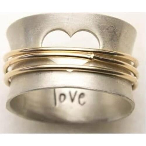 2021 Vintage Women Rings Girl Gift Silver Color Wedding Jewelry Accessories Korean Fashion "Love" Letter Hollow Heart Rings