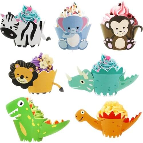 12pcs/pcs Dinosaur Cupcake Wrappers Toppers Cake Table Dino Party Supplies for Boys Kids Girls Birthday Party Decor
