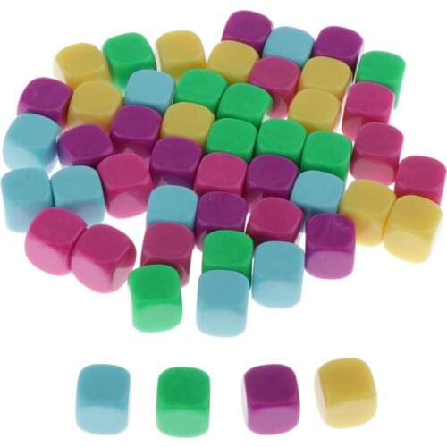 50pcs 16mm Blank 6 Sided Dice Mixed Color for Wargames Casualty Markers - Round Corner