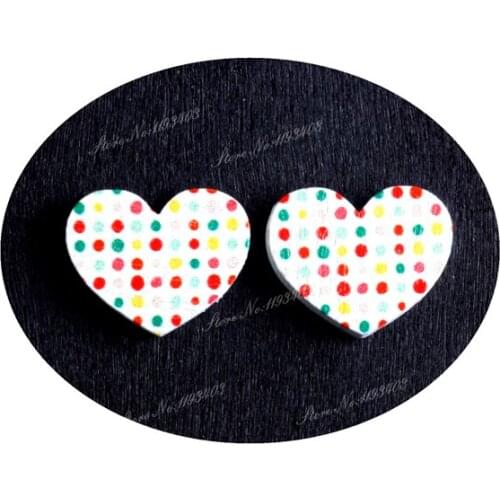 16mm Polka Dot branches Heart Shape Image Painted Wooded Laser Cut Cabochon to make Rings, Earrings, Bobby pin, pendant