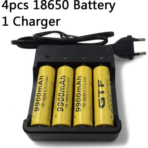 4pcs Brand new 18650 battery 3.7V 9900mAh Li ion rechargeable battery 18650 battery +1pcs 18650 battery charger intelligent