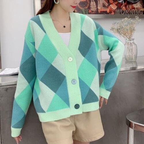 2020 V Neck Knit Oversize Female Cardigan Winter Single-Breasted Womens Sweater coat Autumn Loose Knit Cardigan Jacket