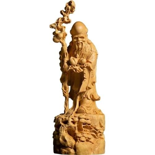 22cm Eastern Wooden Birthday Star Statue longevity God figure Chinese folk crafts Old man gift wood carving for home decorations