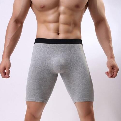 3 Colors Newest Arrival Men Underwear Solid Cotton Boxers Shorts Mid-Waist Convex Pouch Long Leg Pants L-2XL