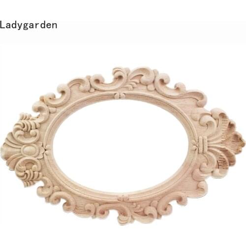 31cm Unpainted Wood Carved Wave Flower Onlay Decal Corner Applique for Home Decoration Furniture Decor Sculptures Long Statues