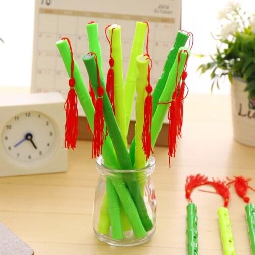 36pcs Simulation Bamboo Flute Dual-use Neutral Pen small essay Creative students Water Pen Blue and Black Needle signing Pen
