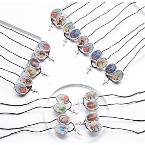 5pcs/lot Random Pictures Virgin Mary Christ Jesus Archangel Gold Silver Color Cross Pendant Necklace for Women Men Jewelry Gift