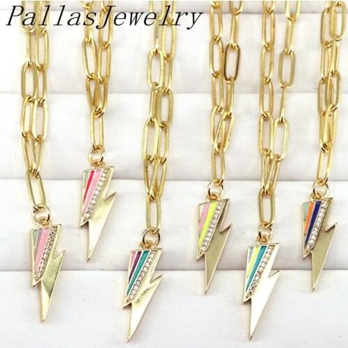 5Pcs Cute Rainbow enamel color cz pendant necklace gold link chain Dainty Layered Necklaces